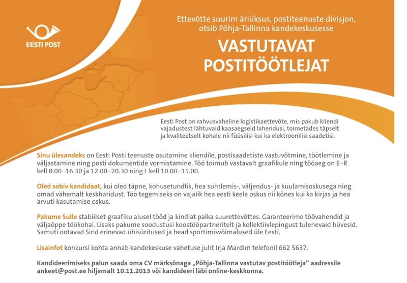 Eesti Post AS Vastutav postitöötleja (Põhja-Tallinna kandekeskus)