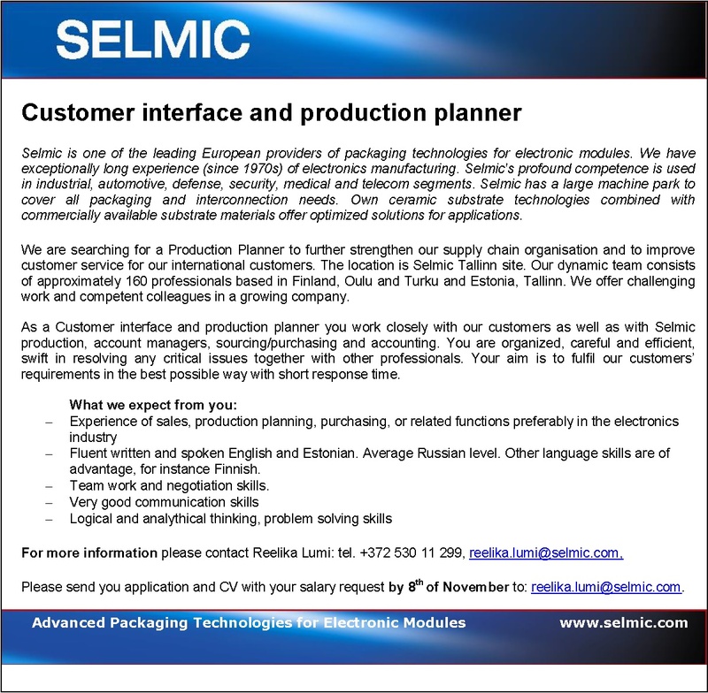 SELMIC BALTIC OÜ Customer interface and production planner