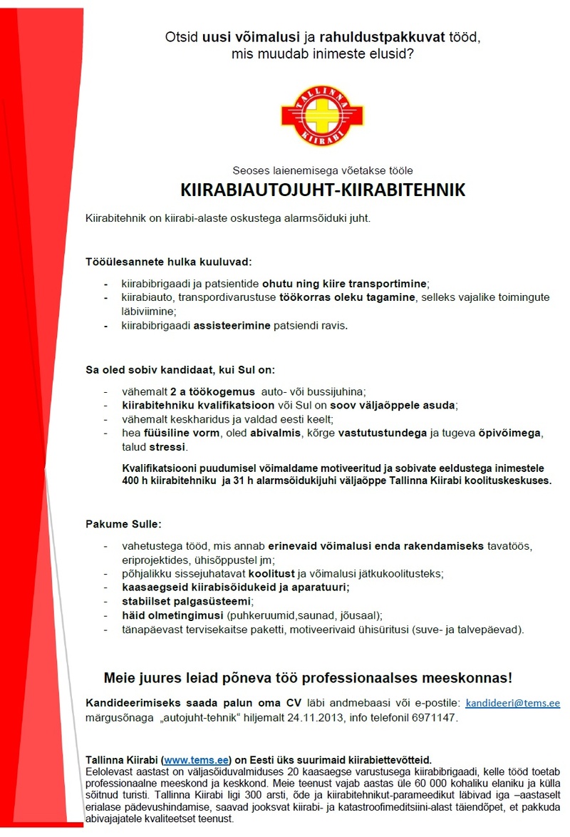 Tallinna Kiirabi Kiirabiautojuht-kiirabitehnik