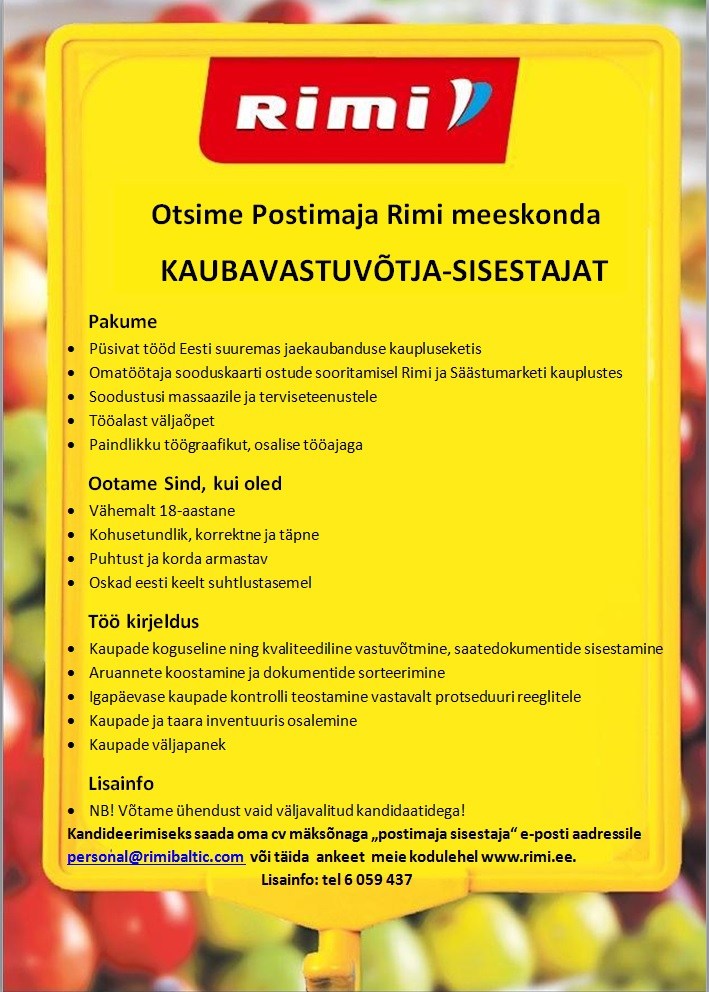 Rimi Eesti Food AS Kaubavastuvõtja-sisestaja (Postimaja Rimi Supermarket)