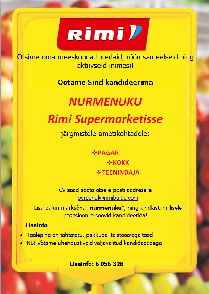 Rimi Eesti Food AS Pagar, kokk või teenindaja (Nurmenuku Supermarket)