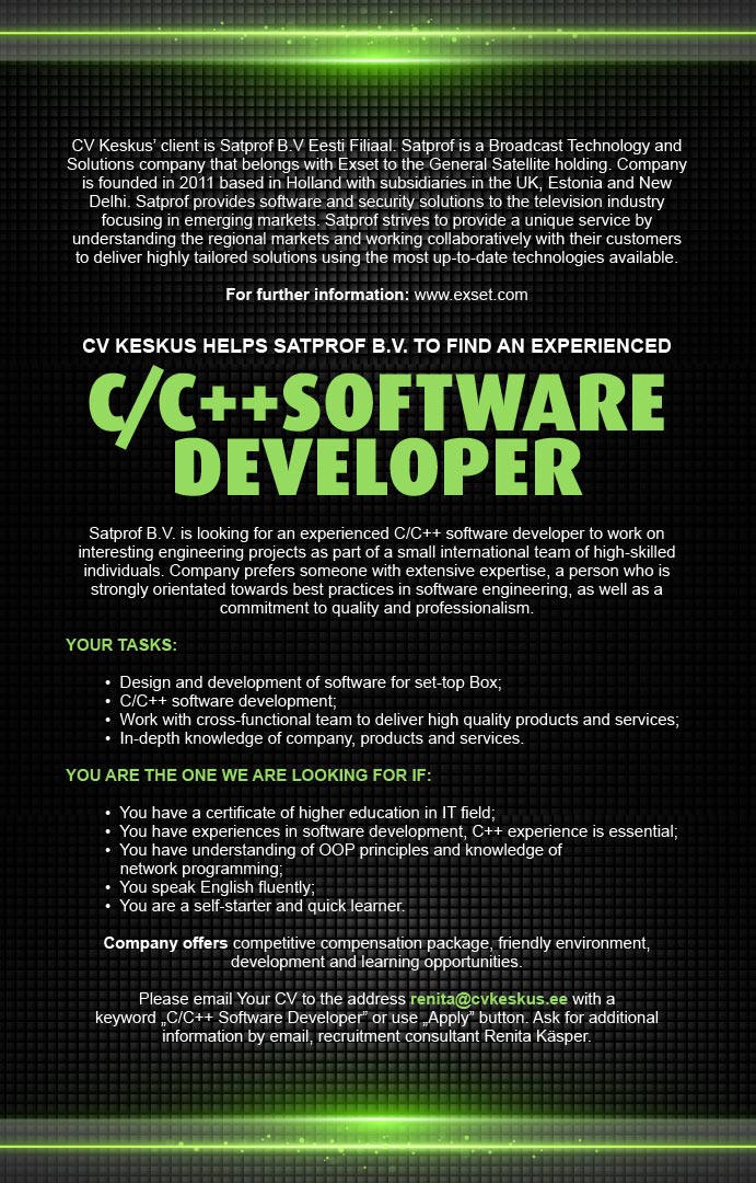 CV KESKUS OÜ C/C++ Software Developer
