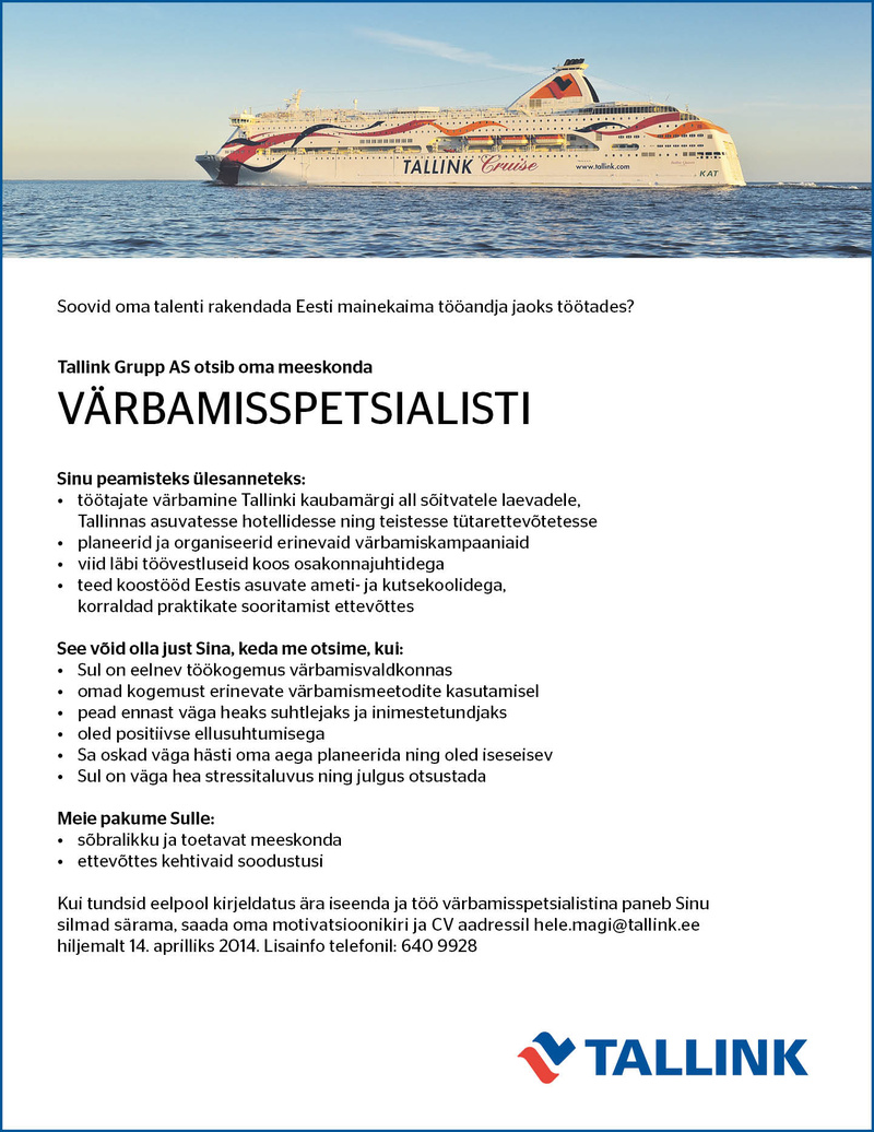 Tallink Grupp AS Värbamisspetsialist