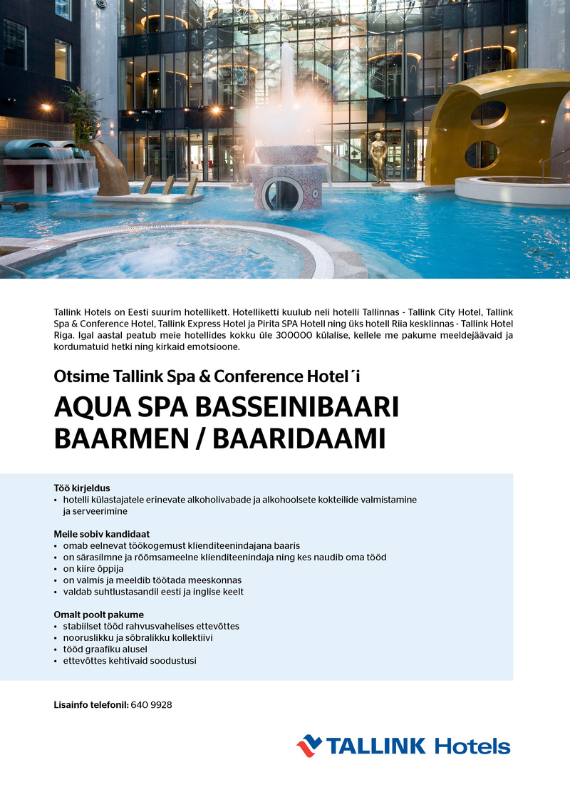 Tallink Grupp AS Tallink Spa & Conference Hotel´i Aqua Spa basseinibaari baarmen