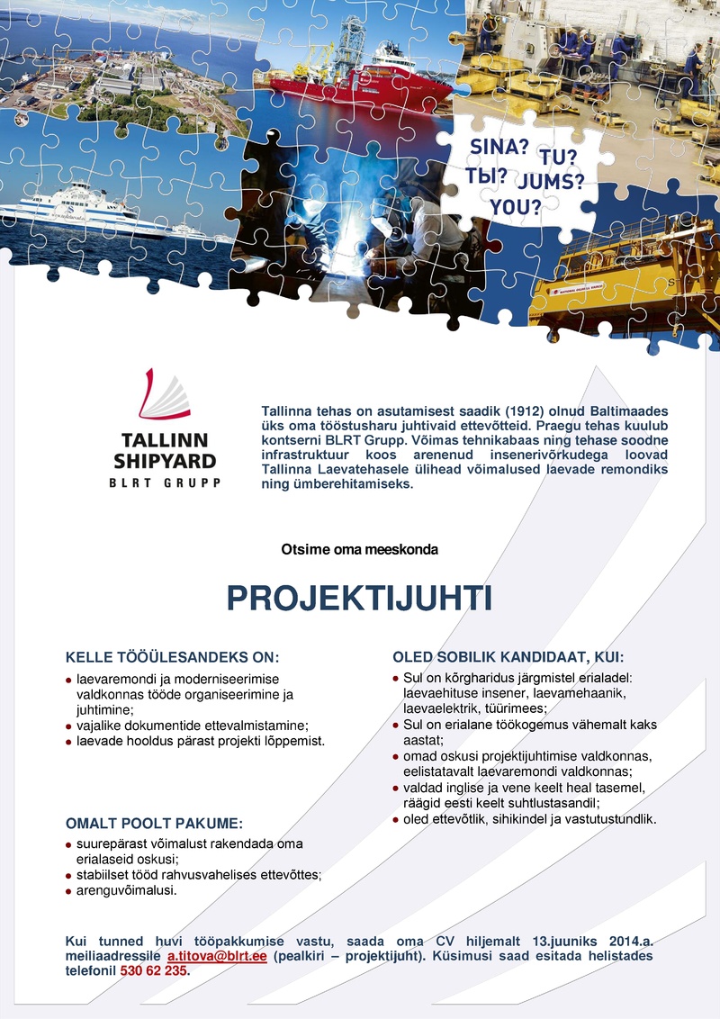 Tallinn Shipyard OÜ Projektijuht
