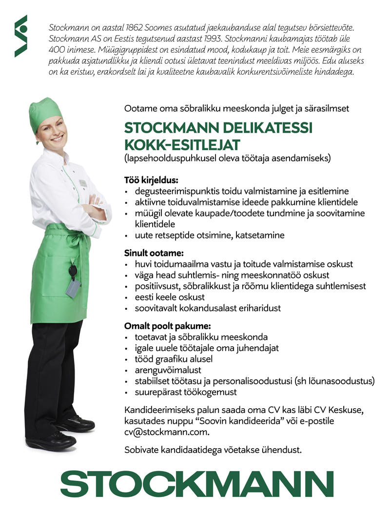 Stockmann AS Stockmann Delikatessi kokk-esitleja