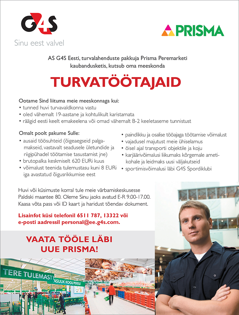 AS G4S Eesti Prisma kaubandusketi turvatöötaja