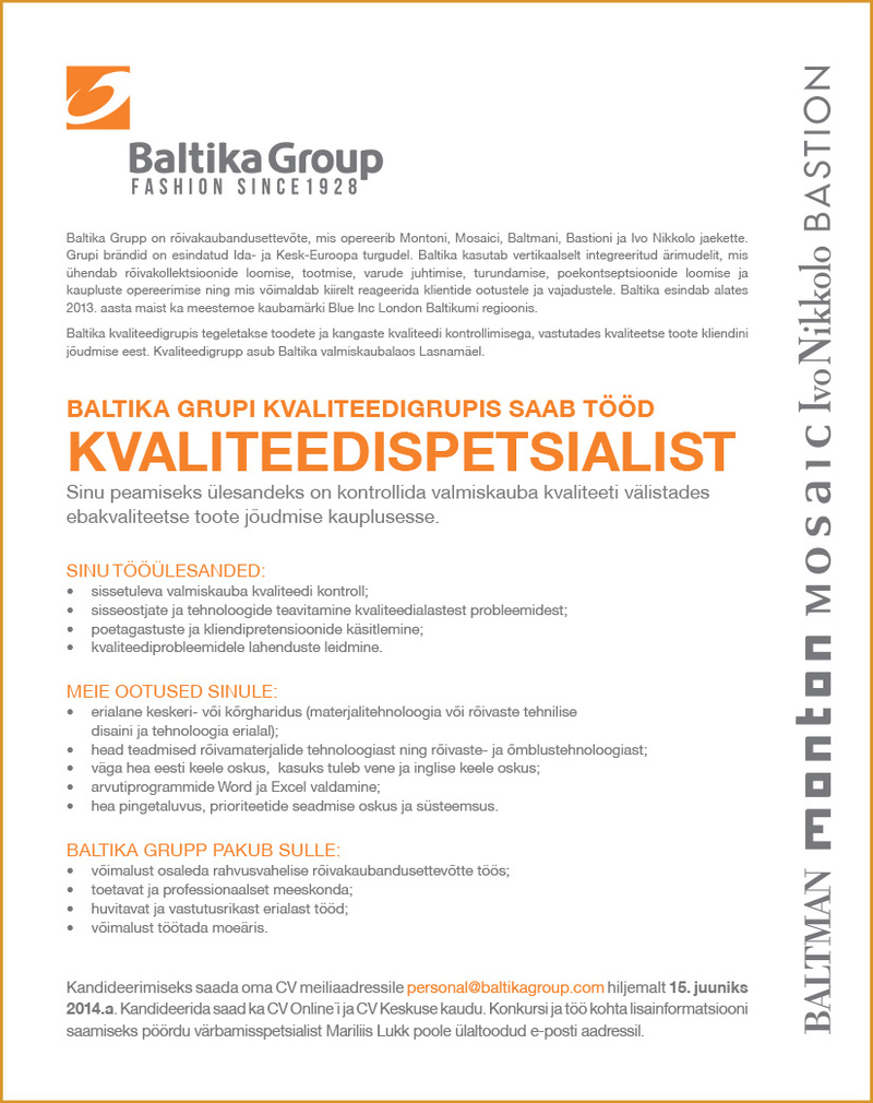 Baltika AS Kvaliteedispetsialist