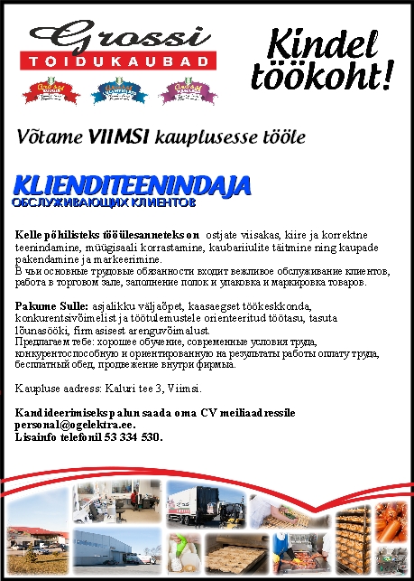 OG Elektra AS Klienditeenindaja/обслуживающих клиентов (Viimsi)