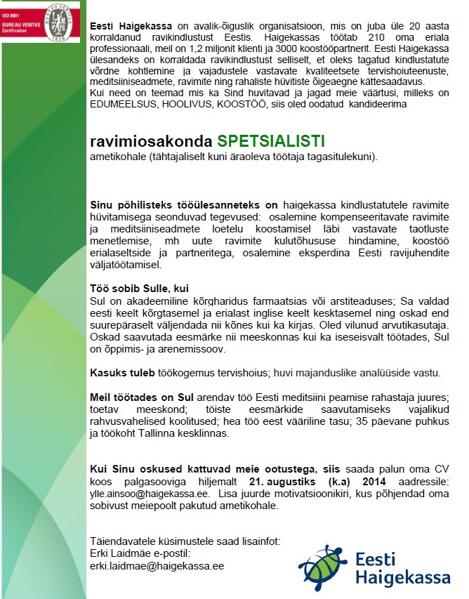 Eesti Haigekassa Ravimispetsialist