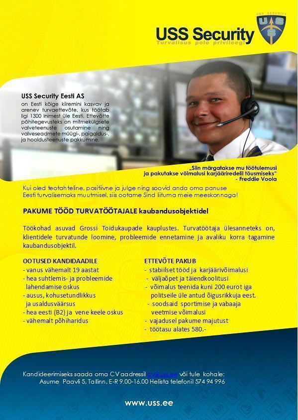USS SECURITY EESTI AS Turvatöötaja (Grossi Toidukaubad kauplused)