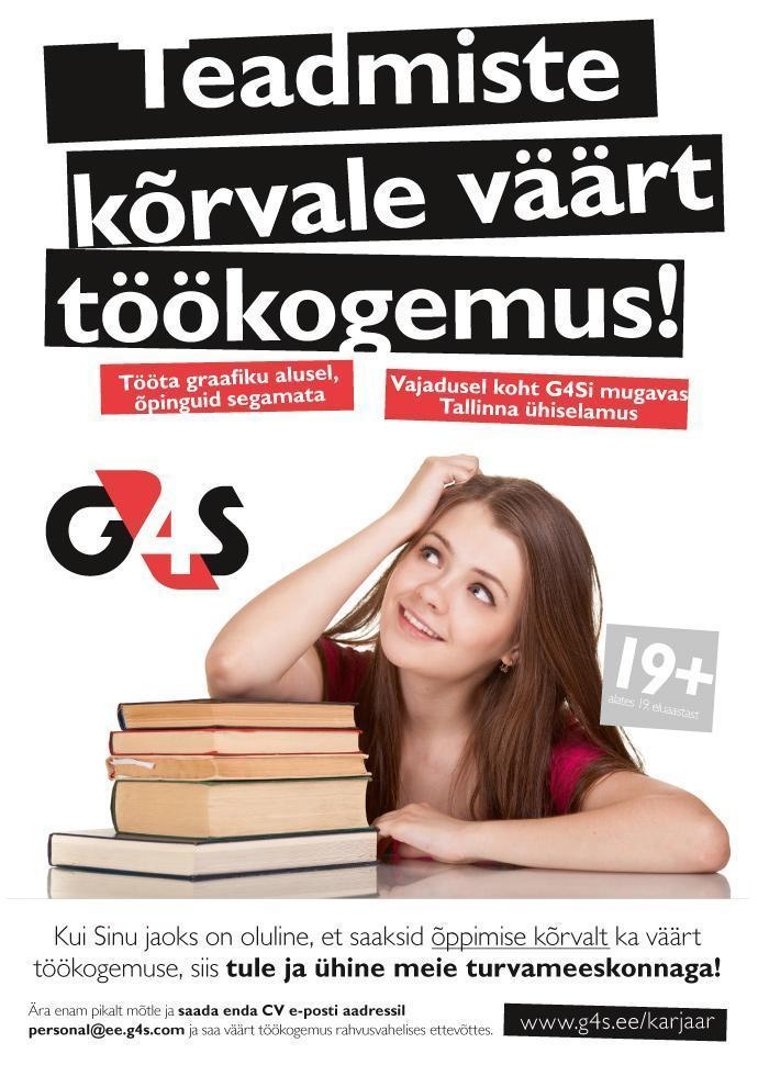 AS G4S Eesti TEADMISTE KÕRVALE VÄÄRT TÖÖKOGEMUS