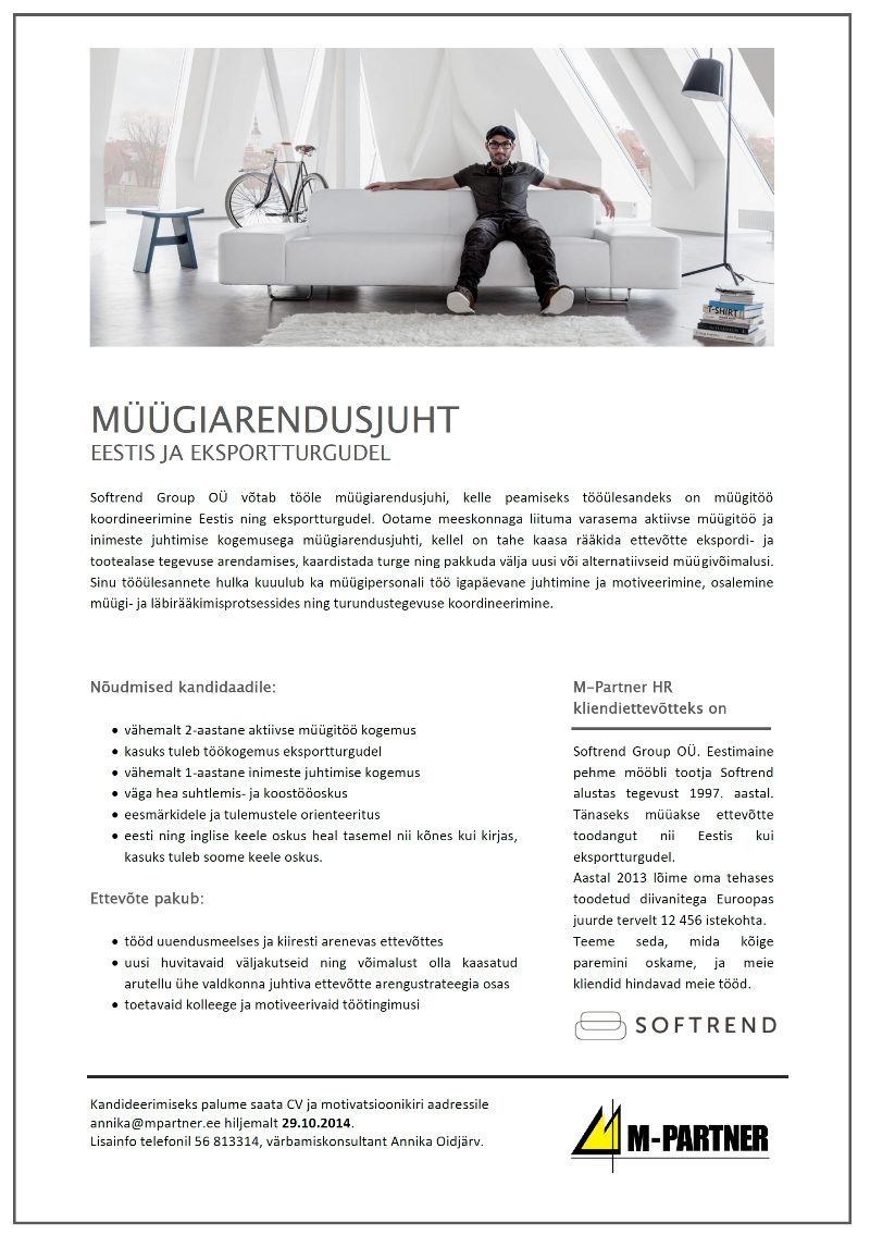M-Partner HR OÜ Müügiarendusjuht Eestis ja eksportturgudel
