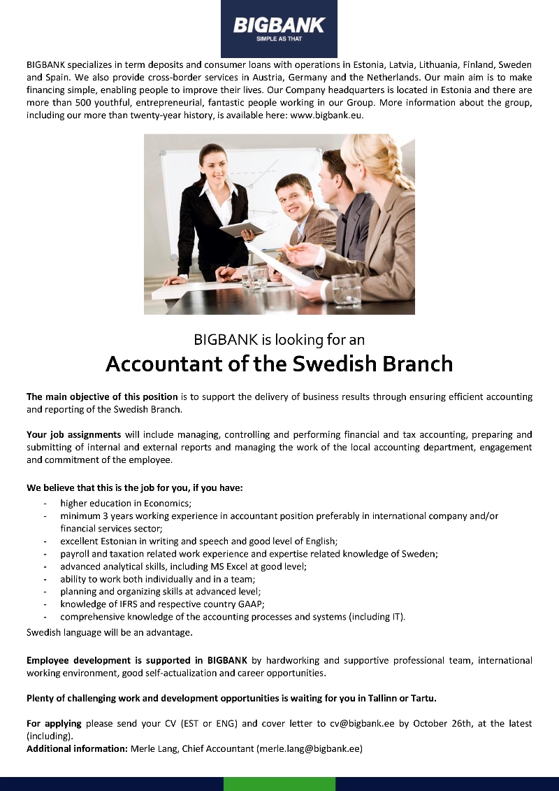 BIGBANK AS Accountant (Swedish Branch)