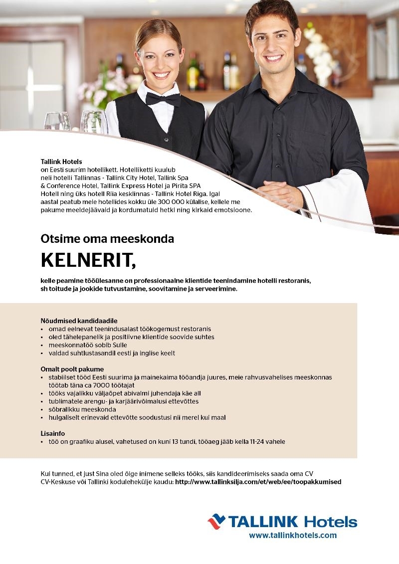 Tallink Grupp AS Kelner (Nero restoran, Tallink Spa & Conference Hotel)