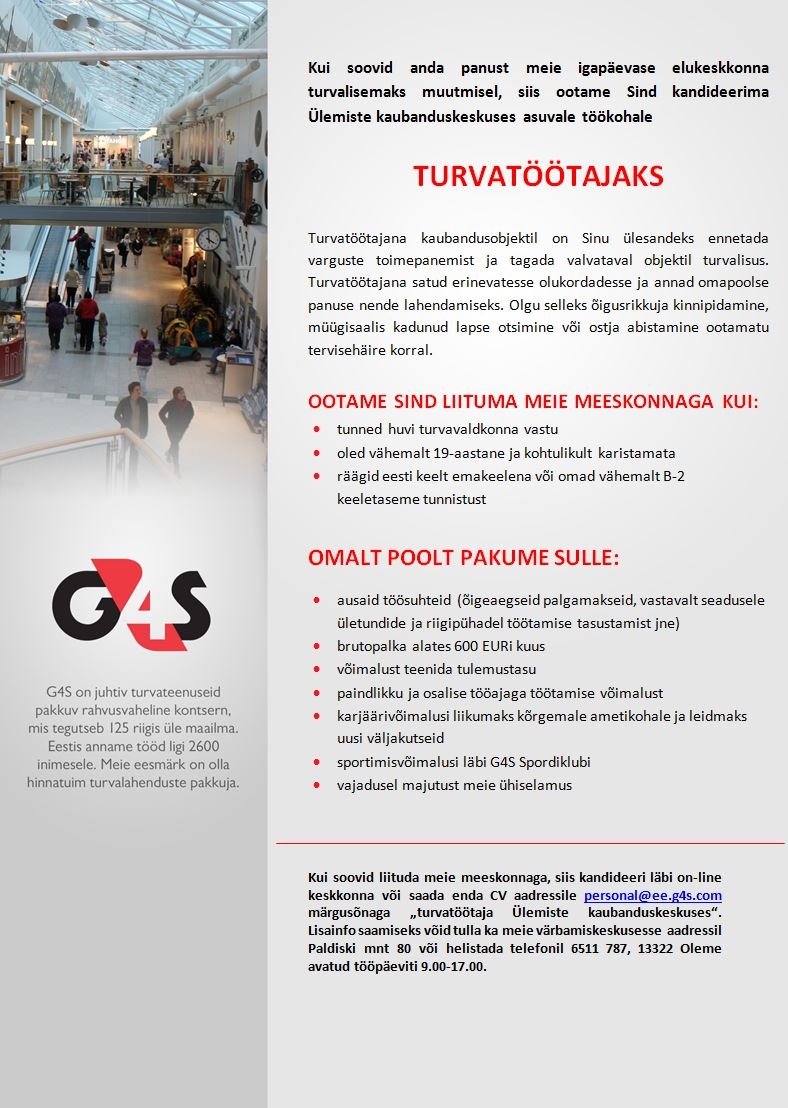 AS G4S Eesti Turvatöötaja Ülemiste kaubanduskeskuses