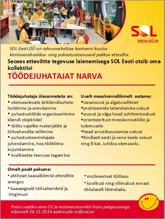 SOL Eesti OÜ Töödejuhataja (Narva)