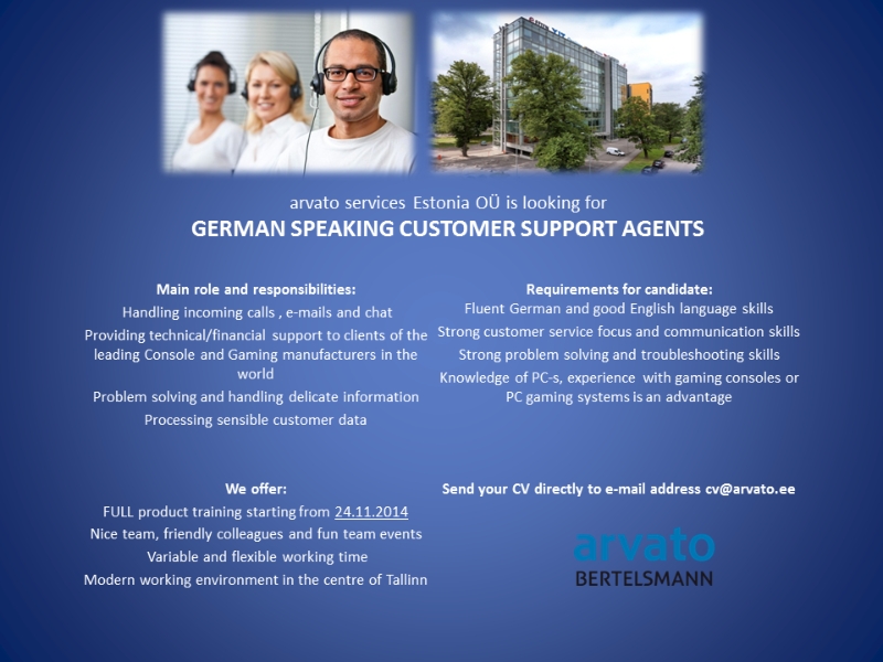 Arvato Services Estonia OÜ German speaking customer support