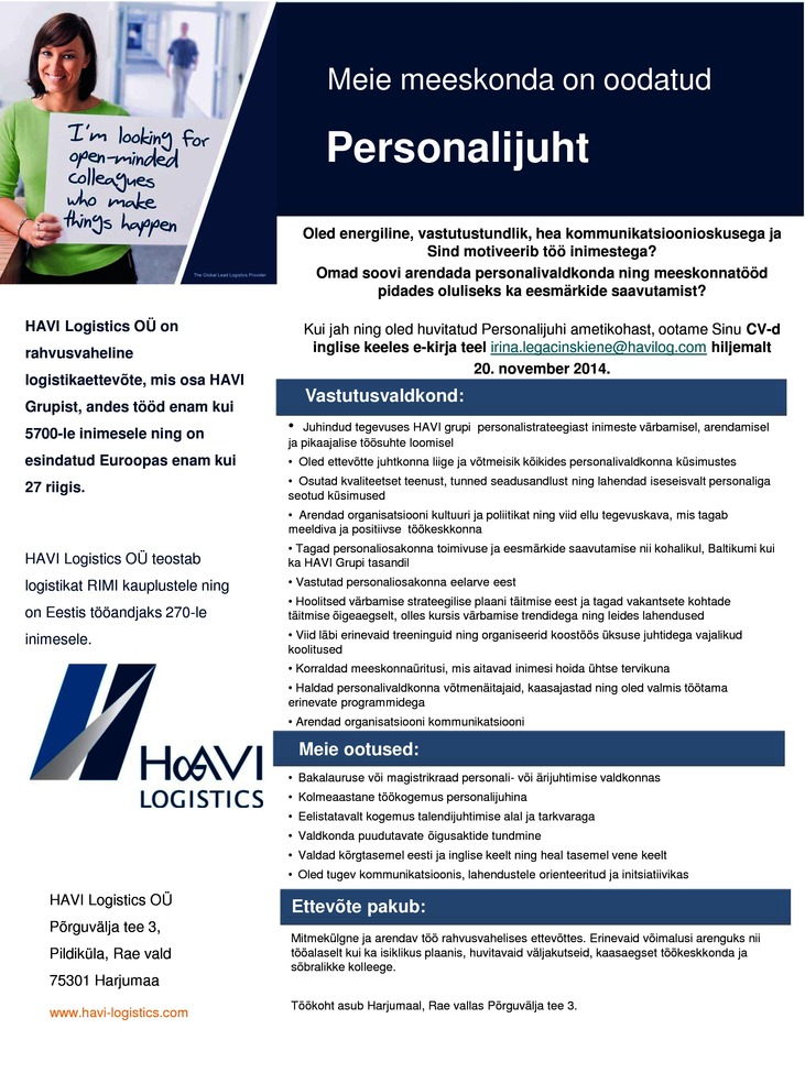 HAVI Logistics OÜ Personalijuht