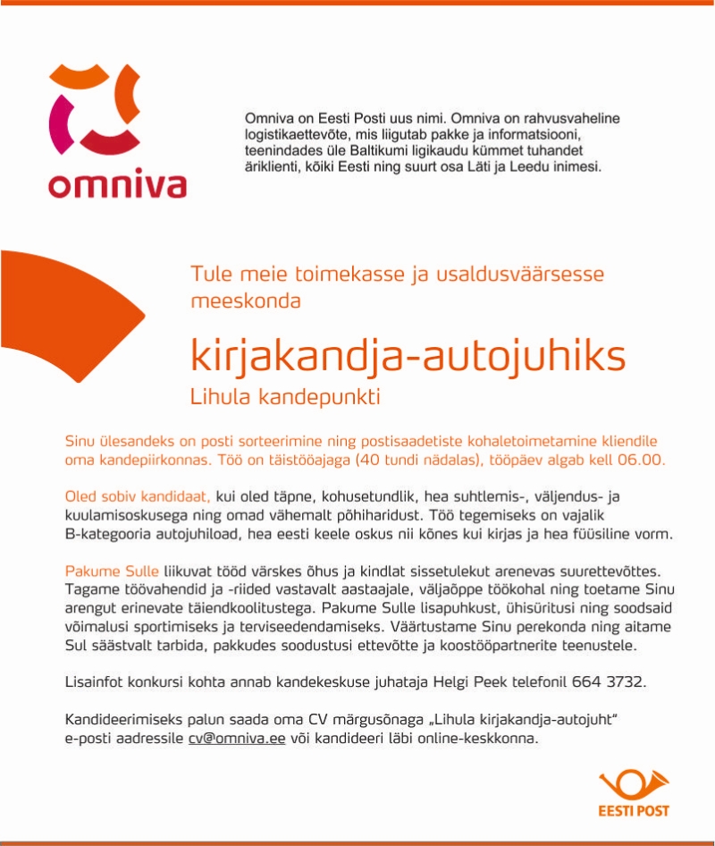 CVKeskus.ee klient Kirjakandja-autojuht (Lihula)