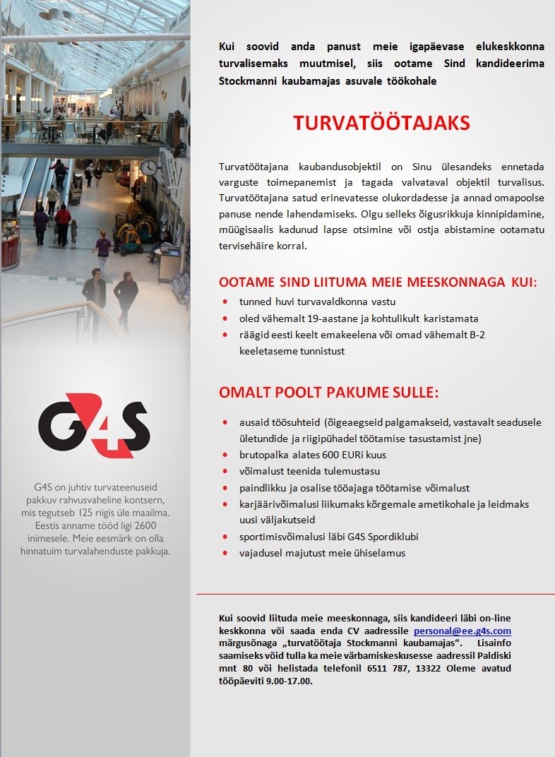 AS G4S Eesti Turvatöötaja Stockmanni kaubamajas