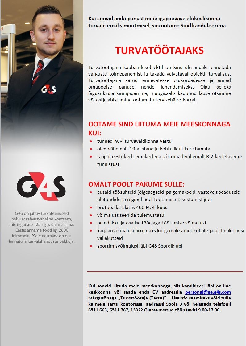 AS G4S Eesti Turvatöötaja kaubandus (Tartu)