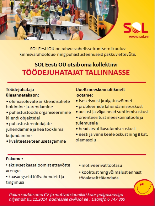 SOL Eesti OÜ Töödejuhataja