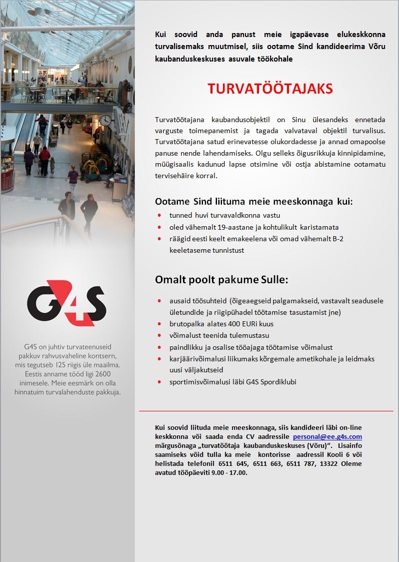 AS G4S Eesti Turvatöötaja (Valga, Võru)