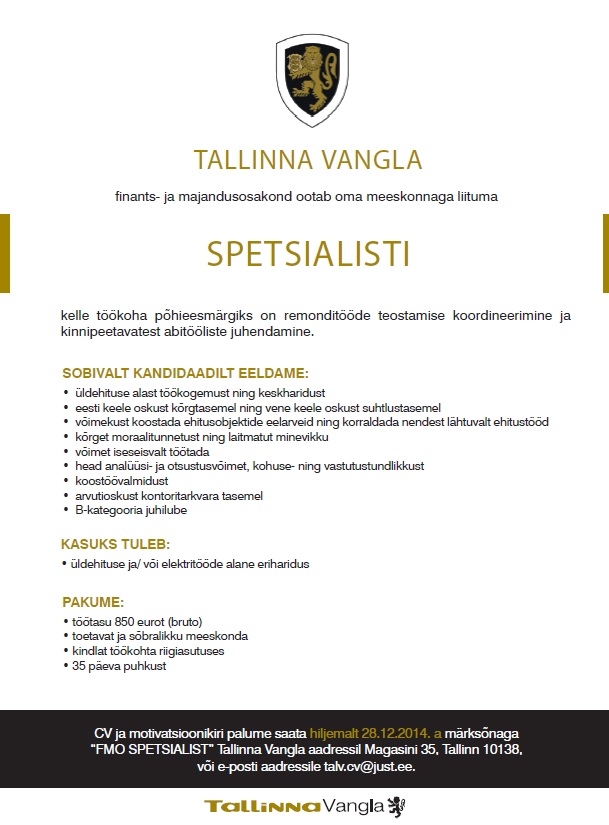 Tallinna Vangla Spetsialist (remonditööd)
