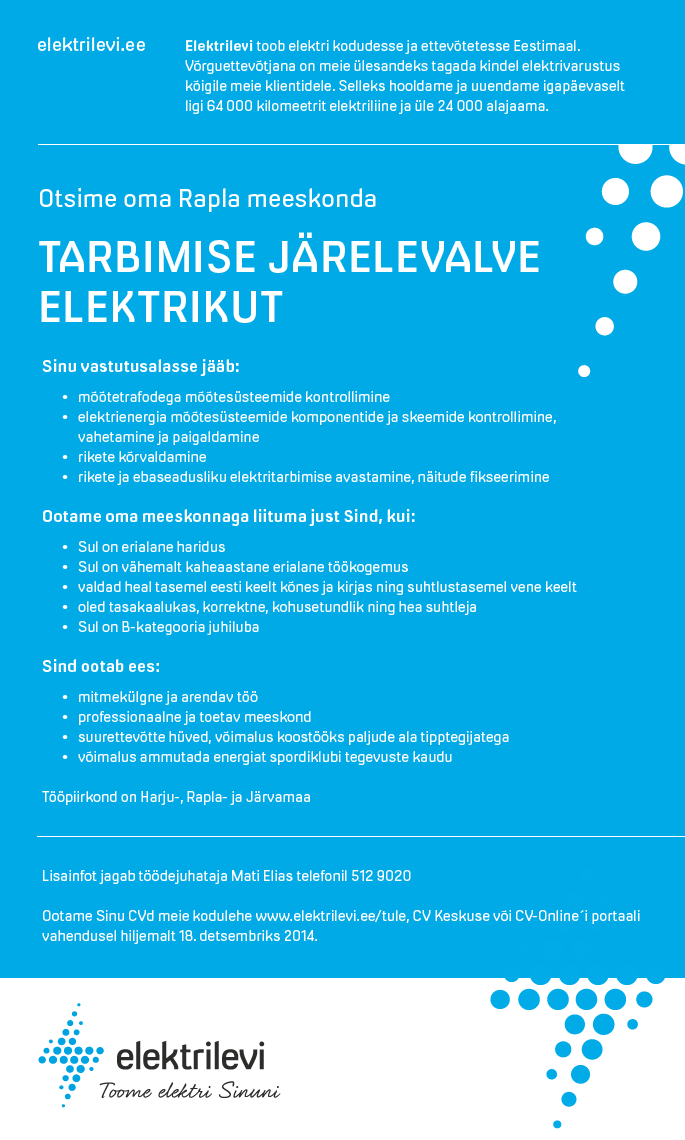 Eesti Energia TARBIMISE JÄRELEVALVE ELEKTRIK (RAPLA)