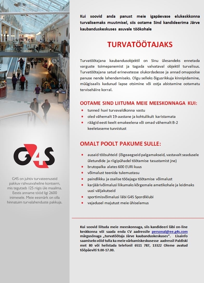 AS G4S Eesti Turvatöötaja Järve keskuses