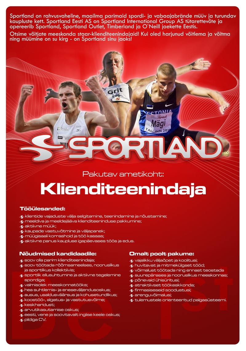 Sportland Eesti AS Sportland Ülemiste klienditeenindaja