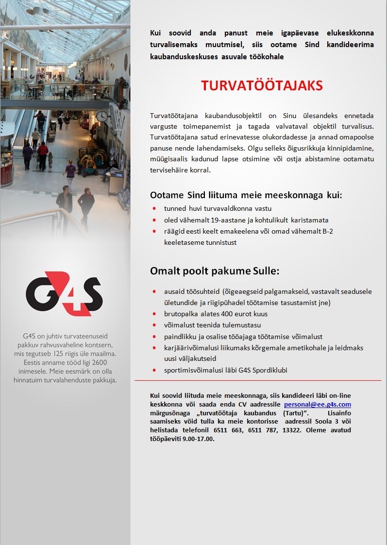 AS G4S Eesti Turvatöötaja kaubandus (Tartu)