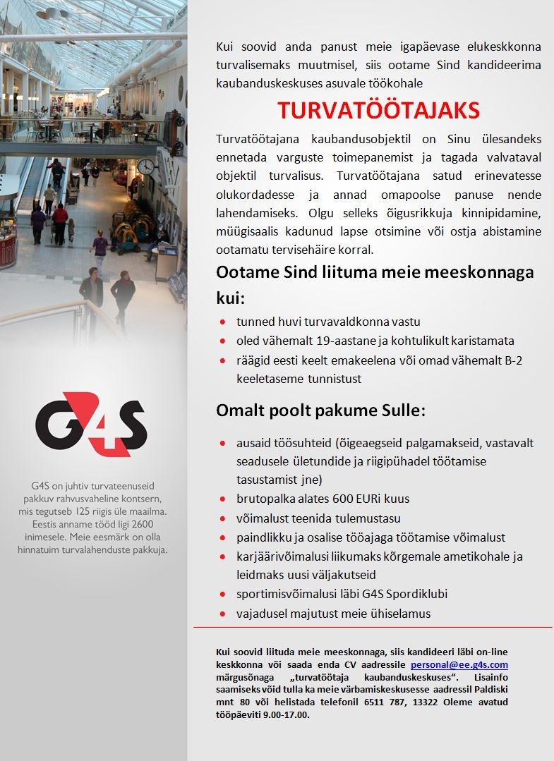 AS G4S Eesti Turvatöötaja Stroomi kaubanduskeskuses