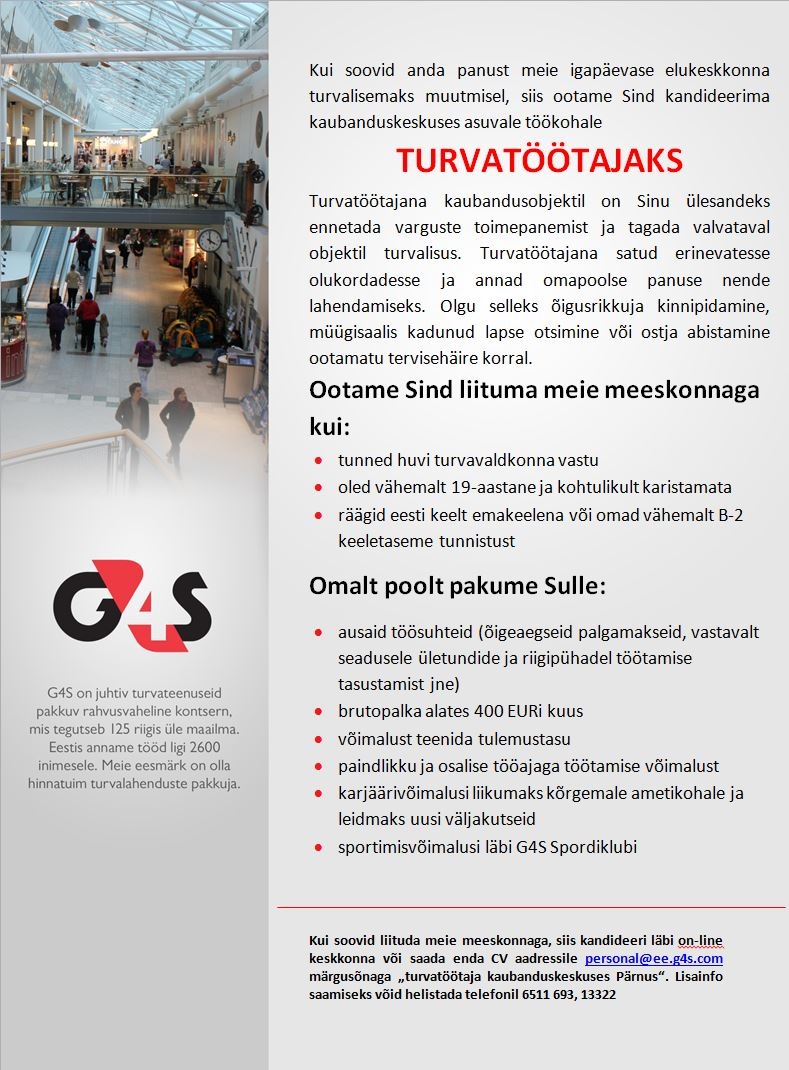 AS G4S Eesti Turvatöötaja kaubanduskeskuses (Pärnu)