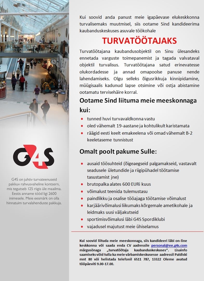 AS G4S Eesti Turvatöötaja Ülemiste kaubanduskeskuses