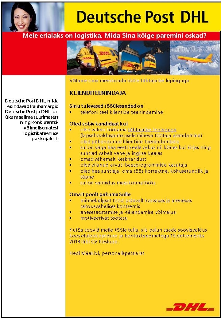 DHL Estonia AS Klienditeenindaja