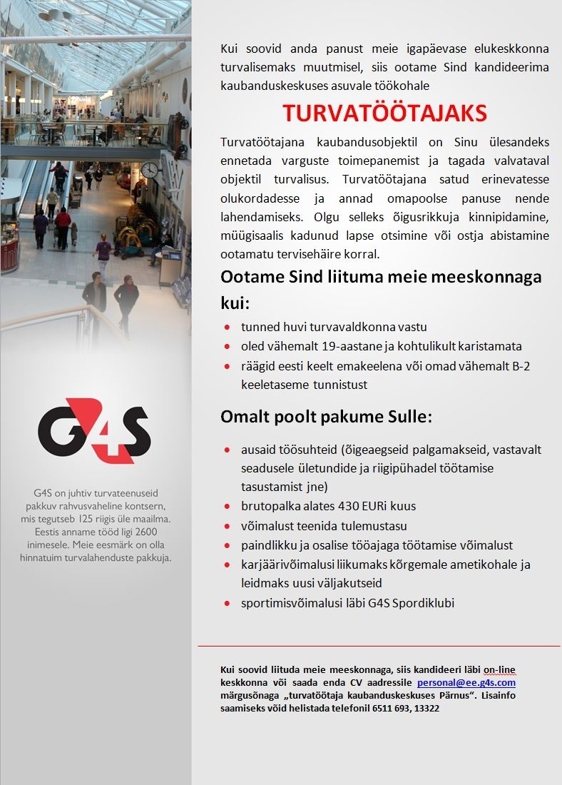 AS G4S Eesti Turvatöötaja kaubanduskeskuses (Pärnu)