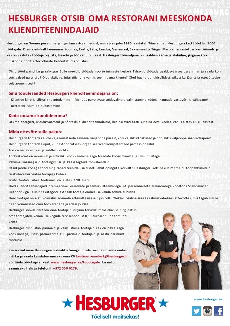 Hesburger AS Klienditeenindaja Laagri Hesburgeris
