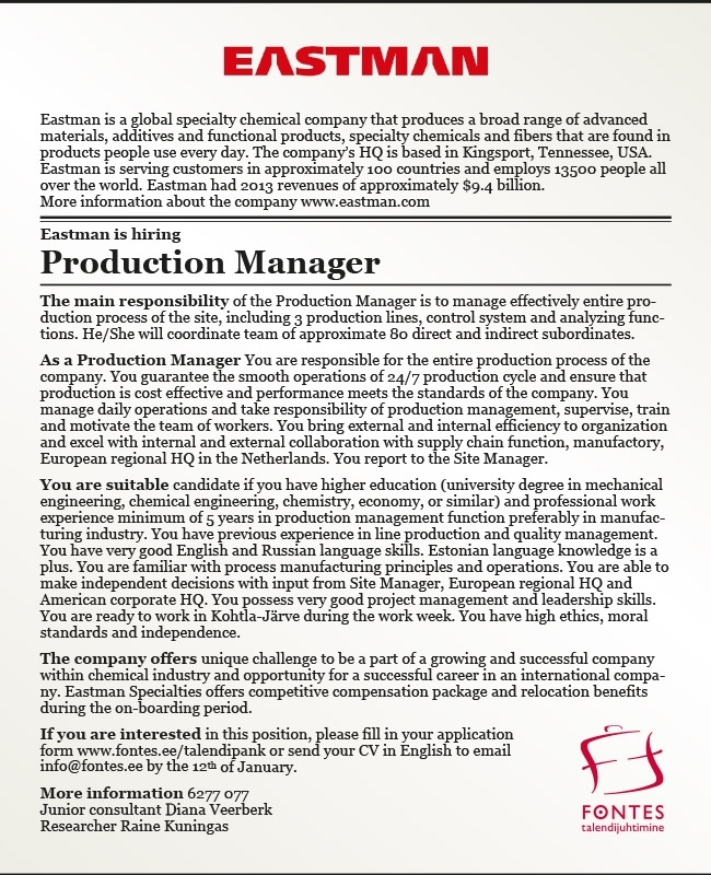 Fontes PMP OÜ Production Manager