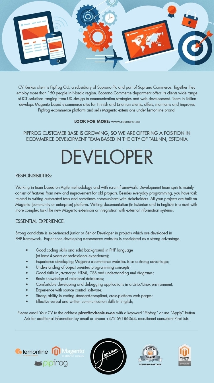 CV KESKUS OÜ Pipfrog OÜ is looking for Developer