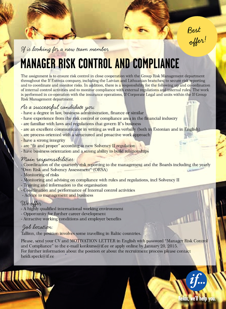 If P&C Insurance AS Manager Risk Control and Compliance