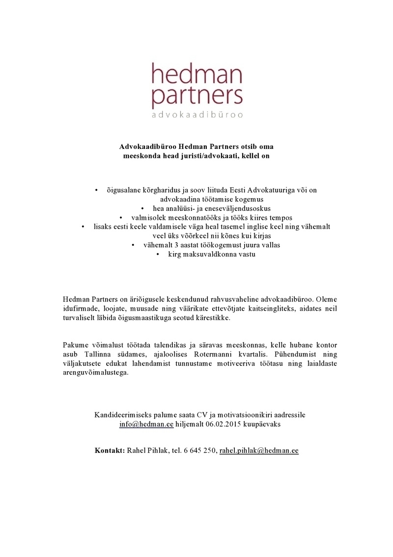 Hedman Partners JURIST/ADVOKAAT