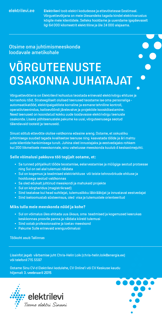 Eesti Energia VÕRGUTEENUSTE OSAKONNA JUHATAJA