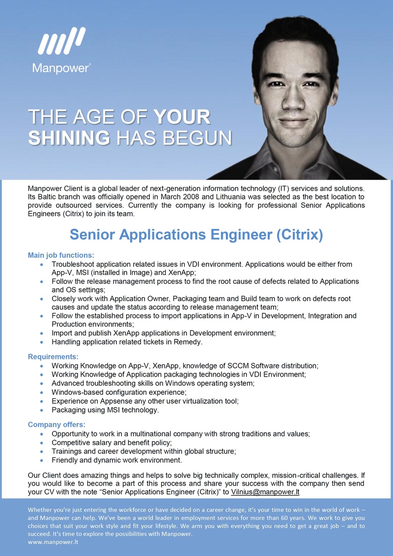 Manpower OÜ Senior Applications Engineer (Citrix)