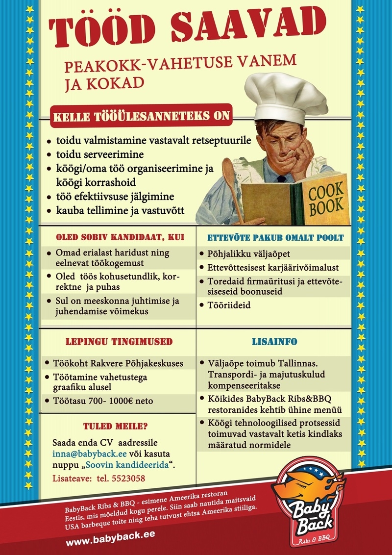 BabyBack Ribs & BBQ Peakokk-vahetuse vanem ja kokad Põhjakeskuses avatavasse uude restorani