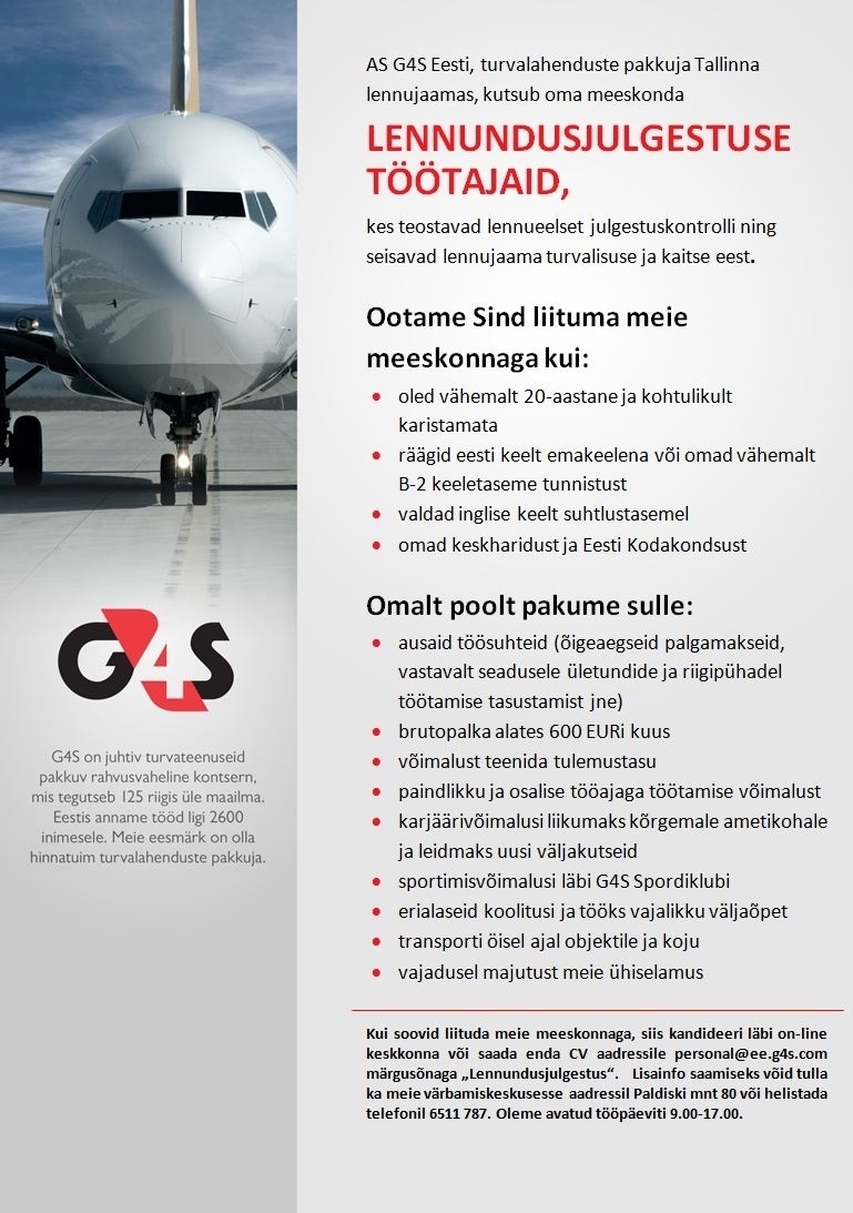 AS G4S Eesti Lennundusjulgestustöötaja Tallinna lennujaamas