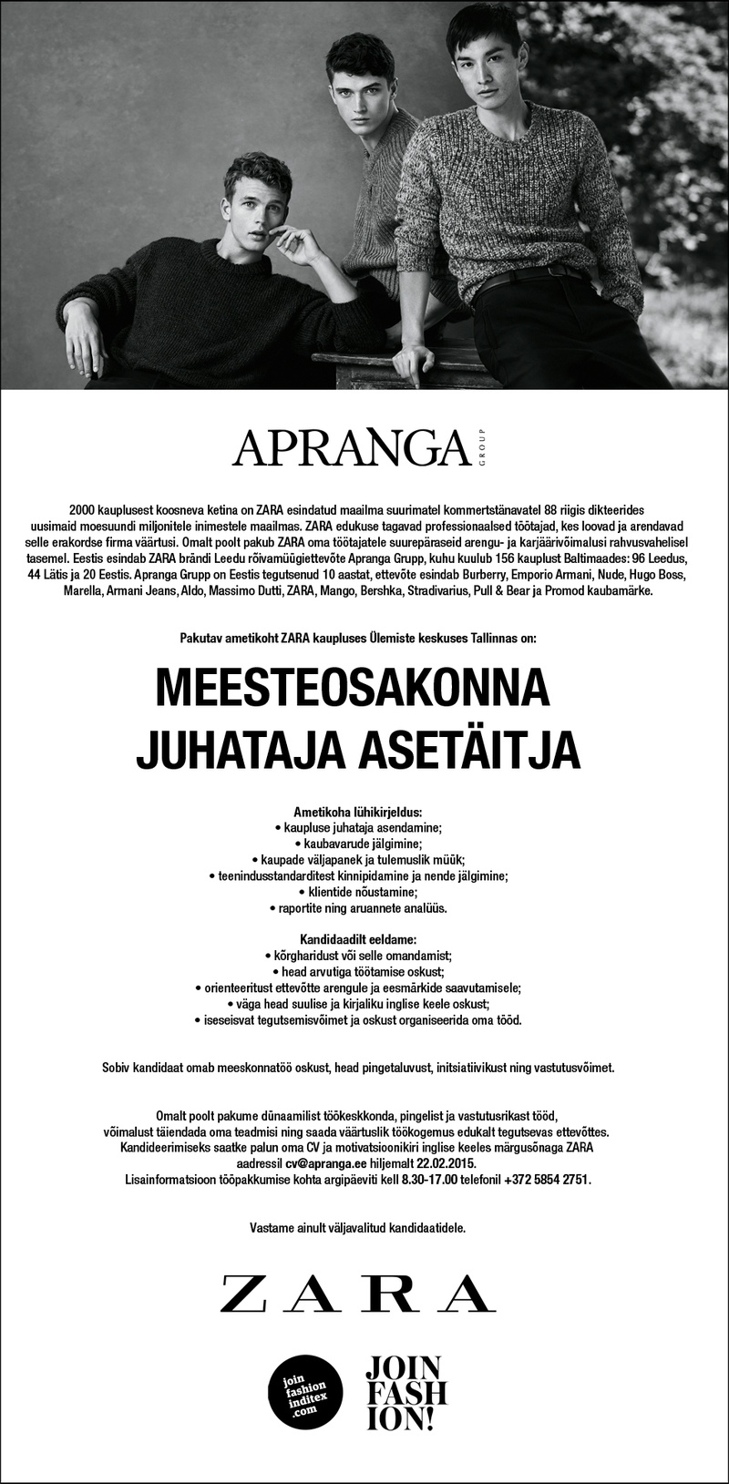 Apranga Estonia OÜ Meesteosakonna juhataja asetäitja