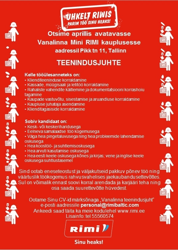 Rimi Eesti Food AS Teenindusjuht (Vanalinna Mini RIMI)