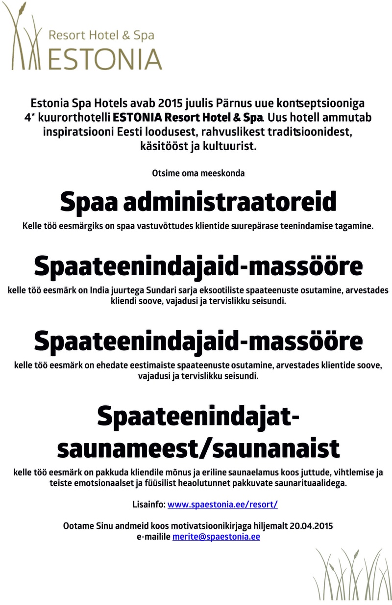 Estonia Spa Hotels AS Spaa töötajad